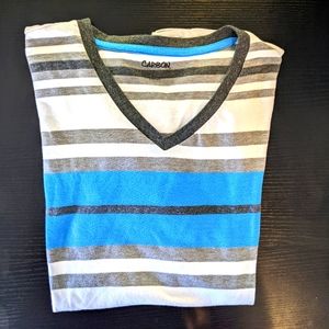 Men's Large Striped T-shirt Carbon Grey White and Blue